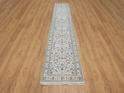 Ivory 2'9" x 14'0" Fine Oriental Hand knotted Wool/Silk Rug - Sku: O091011