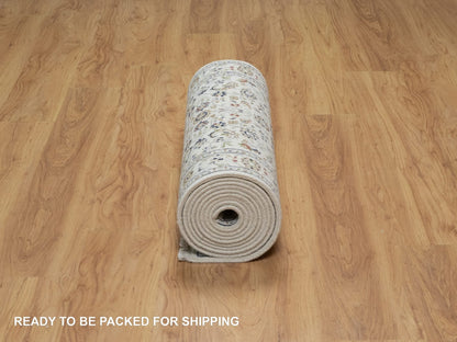 Ivory 2'9" x 14'1" Fine Oriental Hand knotted Wool/Silk Rug - Sku: O091012