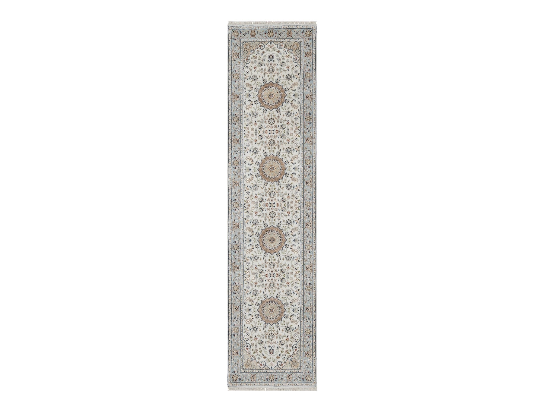 Ivory 2'5" x 10'0" Traditional Hand knotted Wool/Silk Rug - Sku: O091013