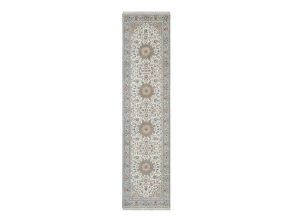 Ivory 2'5" x 10'0" Fine Oriental Hand knotted Wool/Silk Rug - Sku: O091013