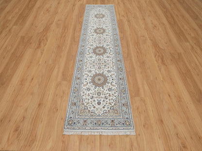 Ivory 2'5" x 10'0" Fine Oriental Hand knotted Wool/Silk Rug - Sku: O091013
