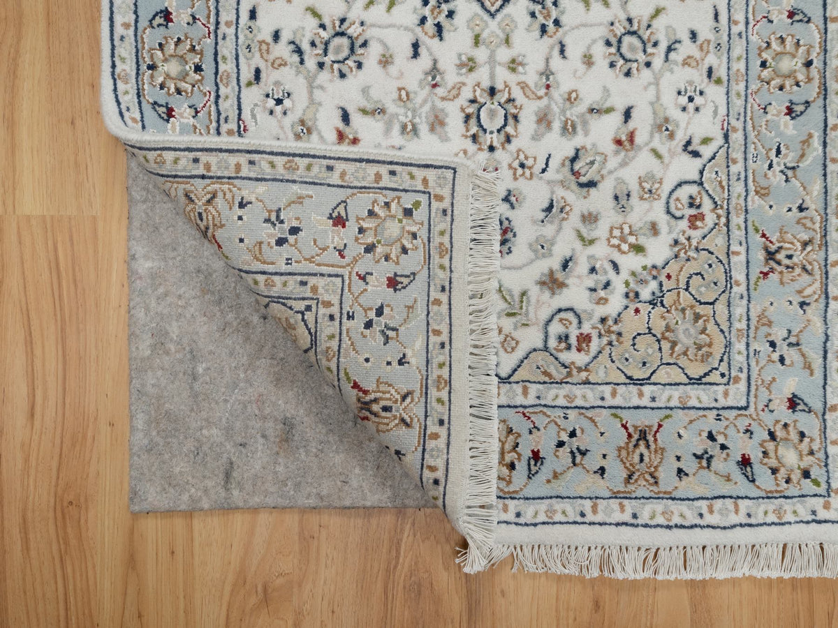 Nain Traditional hand-knotted wool/silk runner in Ivory, 2'5" x 10'0", SKU O091013