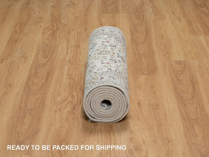 Ivory 2'5" x 10'0" Fine Oriental Hand knotted Wool/Silk Rug - Sku: O091013