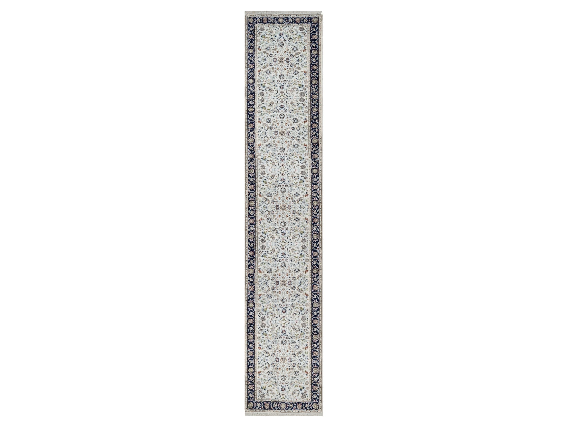 Ivory 2'8" x 14'0" Traditional Hand knotted Wool/Silk Rug - Sku: O091015