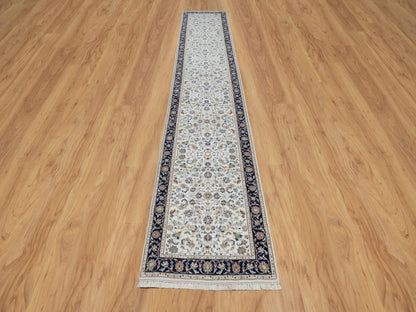 Nain Traditional hand-knotted wool/silk runner in Ivory, 2'8" x 14'0", SKU O091015