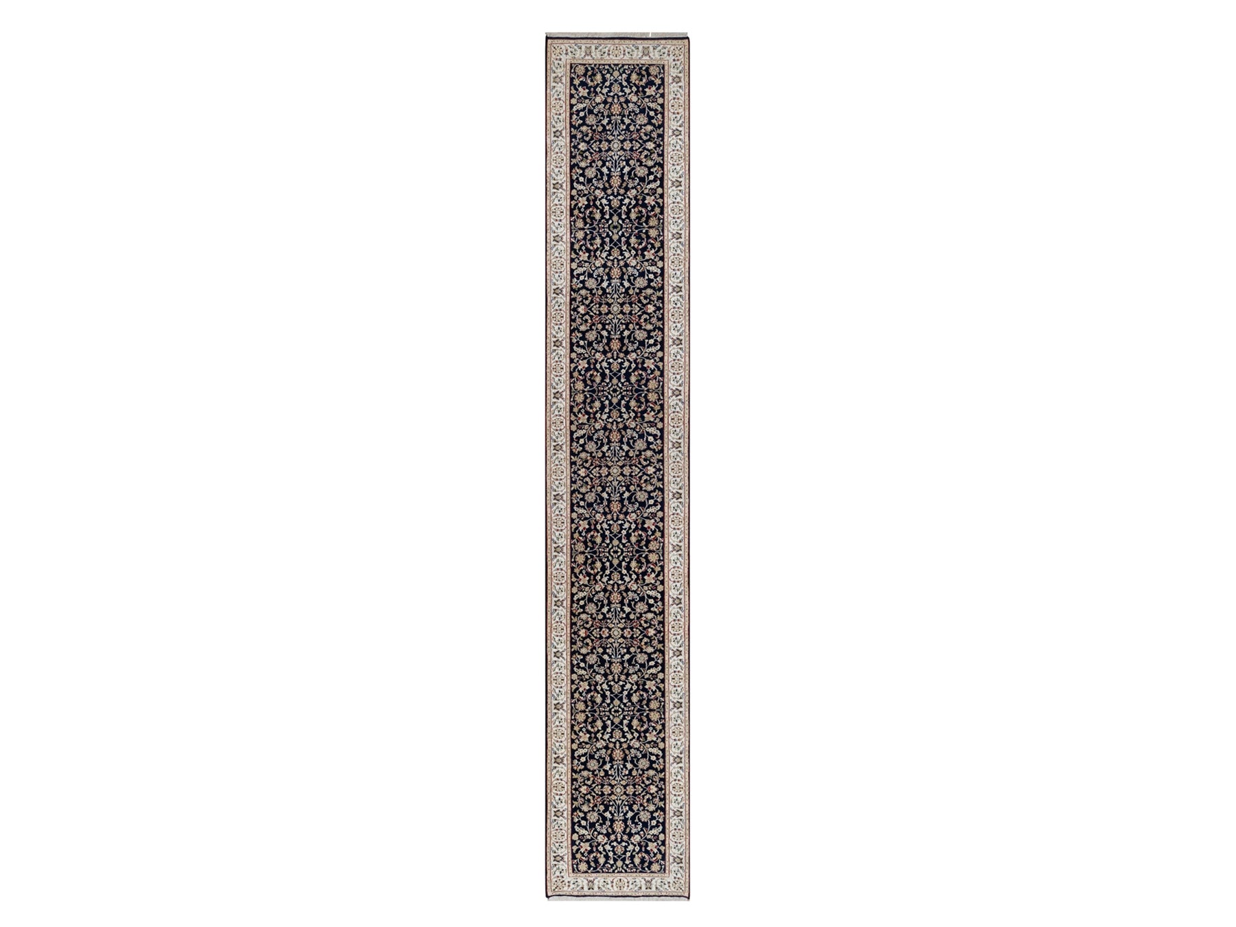 Nain Traditional hand-knotted wool/silk runner in Blue, 2'7" x 16'0", SKU O091016
