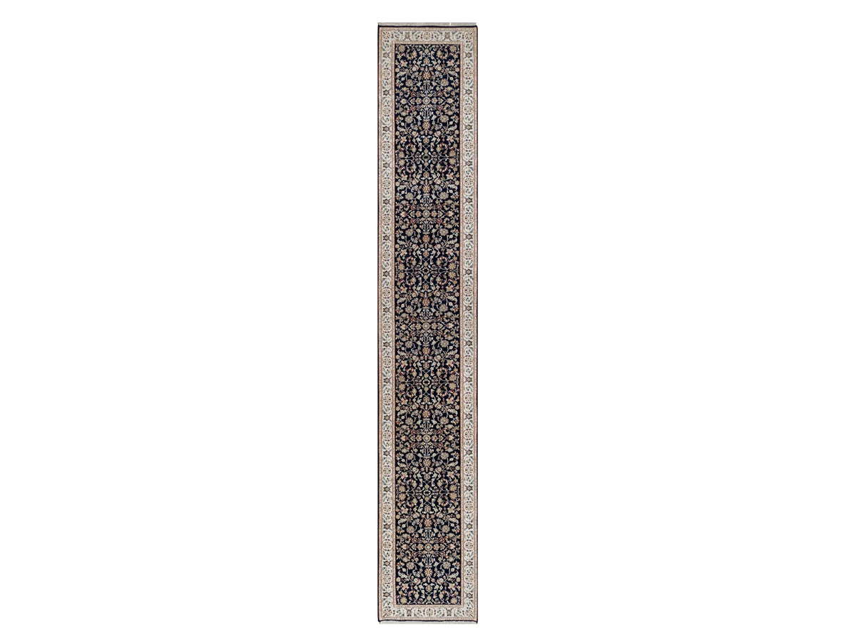 Nain Traditional hand-knotted wool/silk runner in Blue, 2'7" x 16'0", SKU O091016
