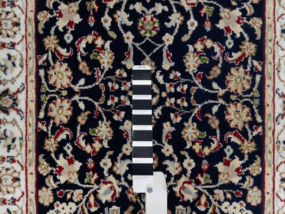 Nain Traditional hand-knotted wool/silk runner in Blue, 2'7" x 16'0", SKU O091016