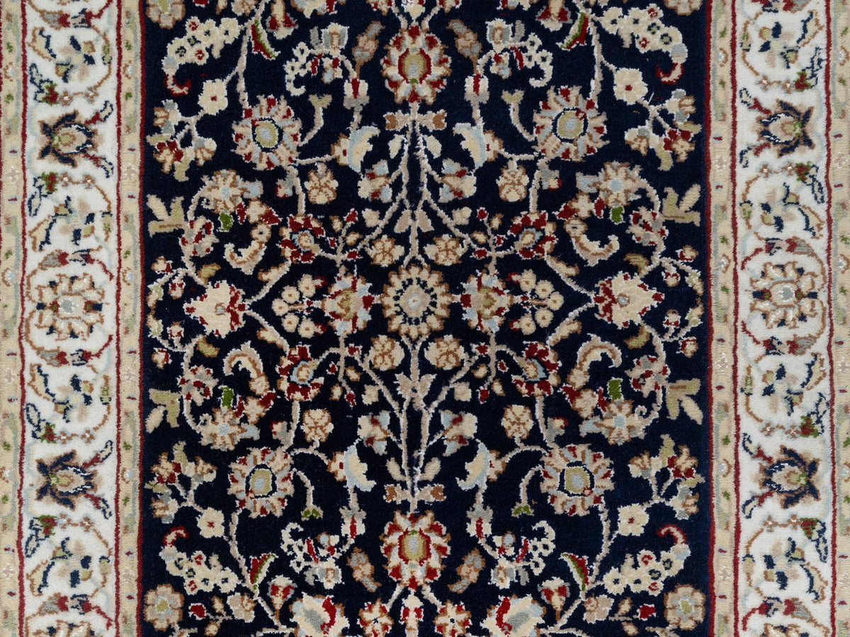 Nain Traditional hand-knotted wool/silk runner in Blue, 2'7" x 16'0", SKU O091016