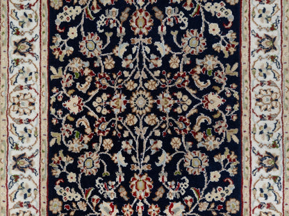 Nain Traditional hand-knotted wool/silk runner in Blue, 2'7" x 16'0", SKU O091016
