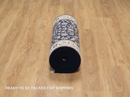 Nain Traditional hand-knotted wool/silk runner in Blue, 2'7" x 16'0", SKU O091016