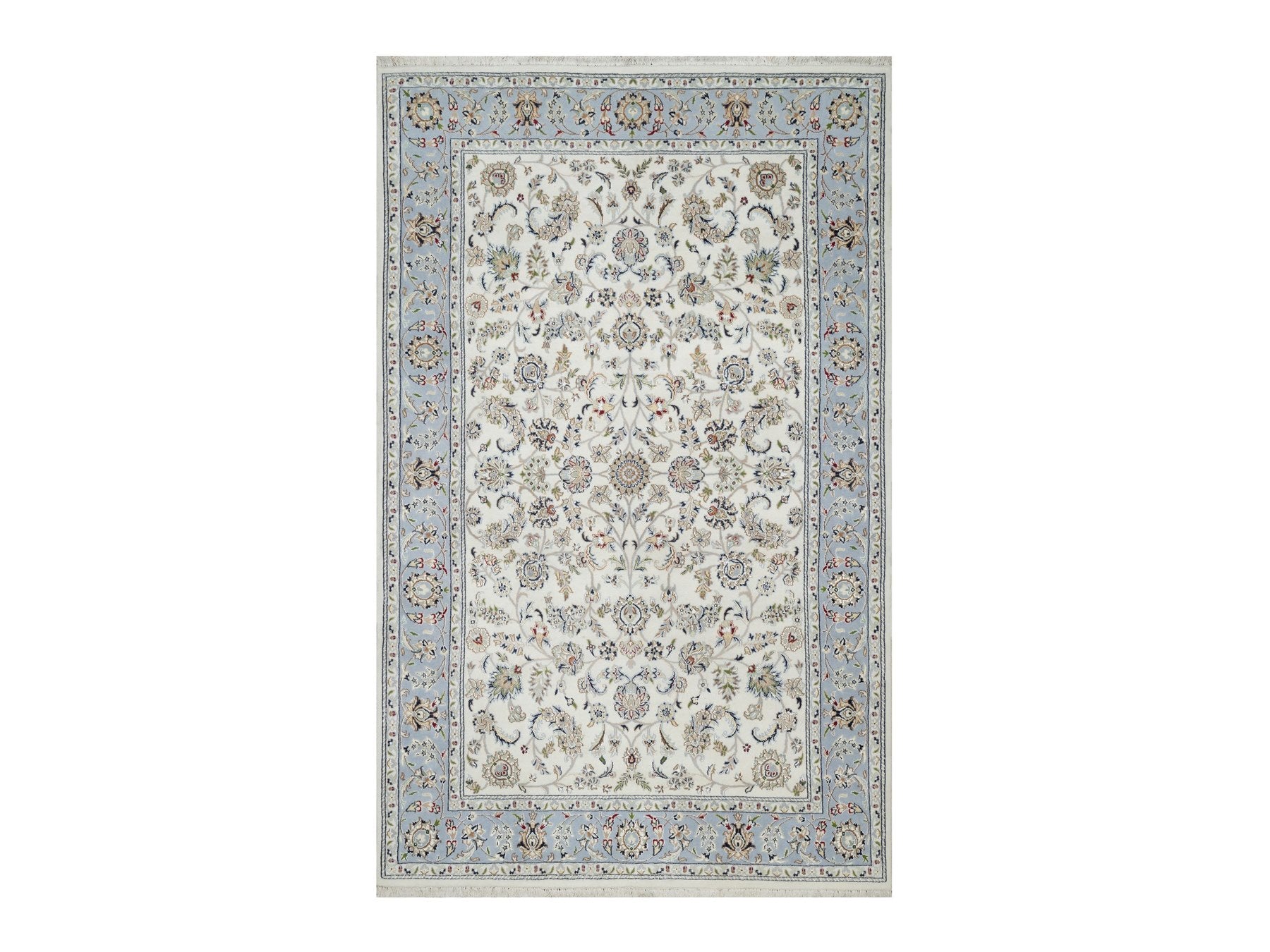 Nain Traditional hand-knotted wool/silk rug in Ivory, 5'7" x 9'0", SKU O091017