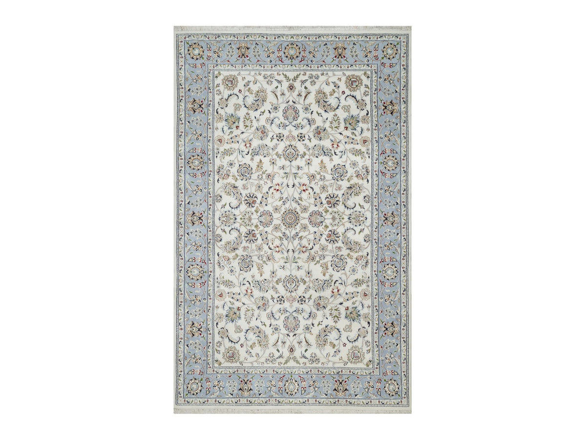 Nain Traditional hand-knotted wool/silk rug in Ivory, 5'7" x 9'0", SKU O091017