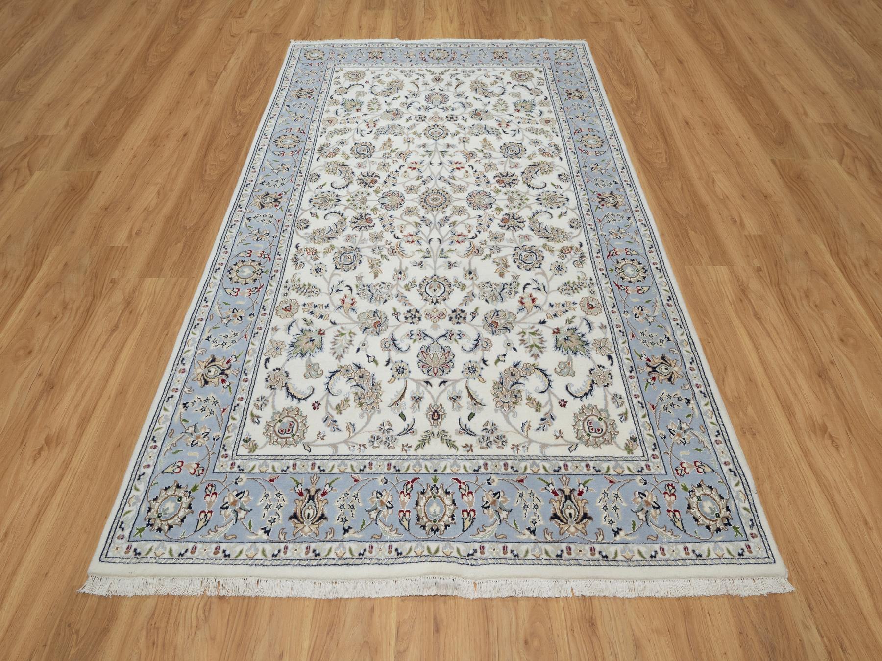 Nain Traditional hand-knotted wool/silk rug in Ivory, 5'7" x 9'0", SKU O091017