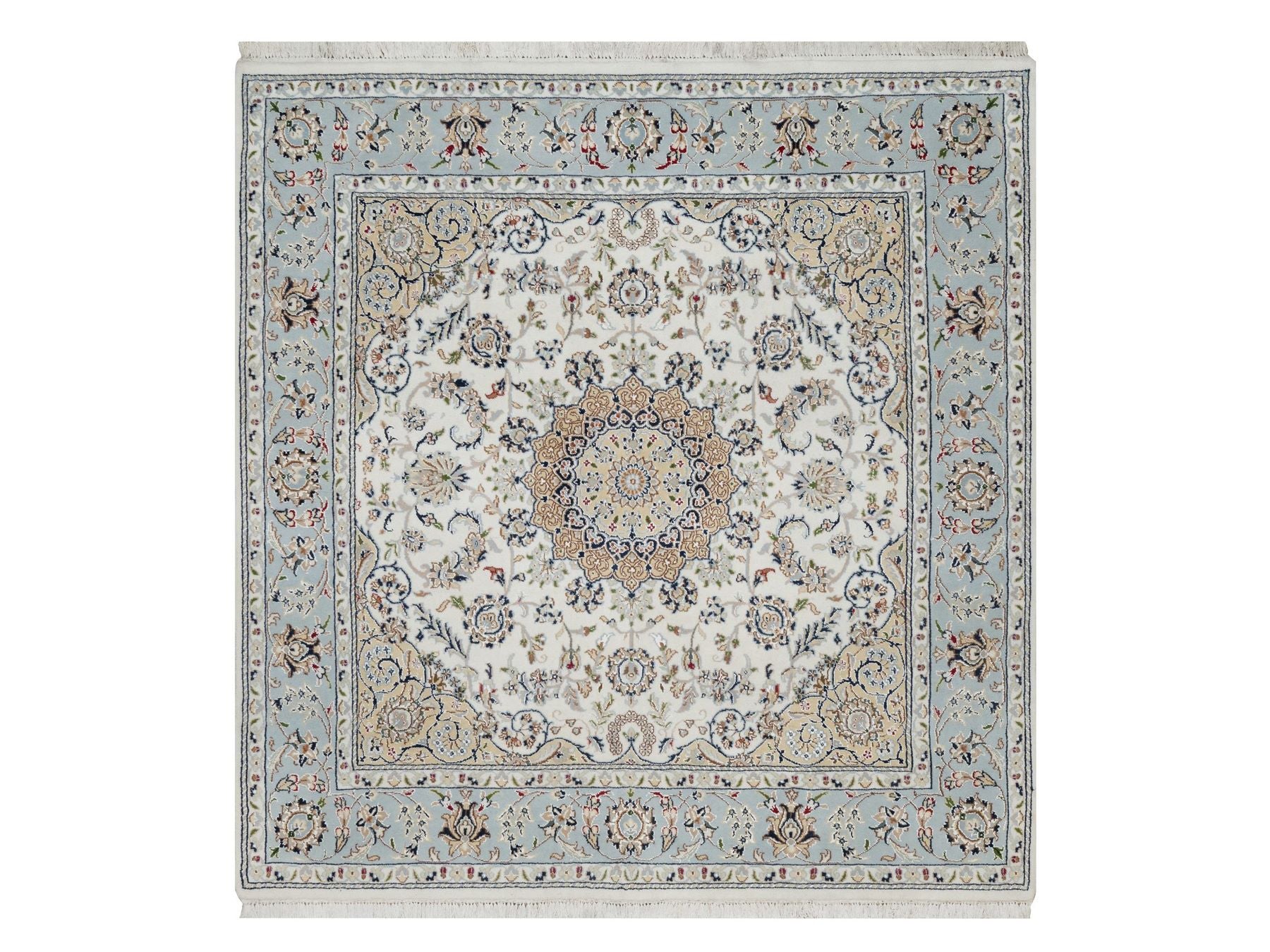 Nain Traditional hand-knotted wool/silk rug in Ivory, 5'6" x 5'9", SKU O091021