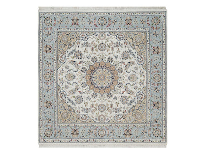 Ivory 5'6" x 5'9" Fine Oriental Hand knotted Wool/Silk Rug - Sku: O091021