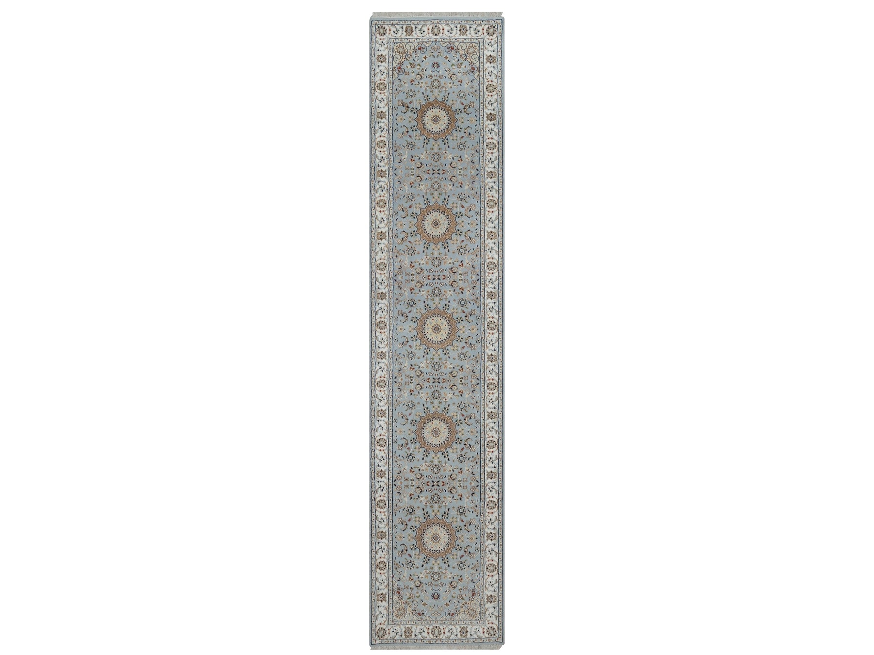 Nain Traditional hand-knotted wool/silk runner in Blue, 2'8" x 12'9", SKU O091026