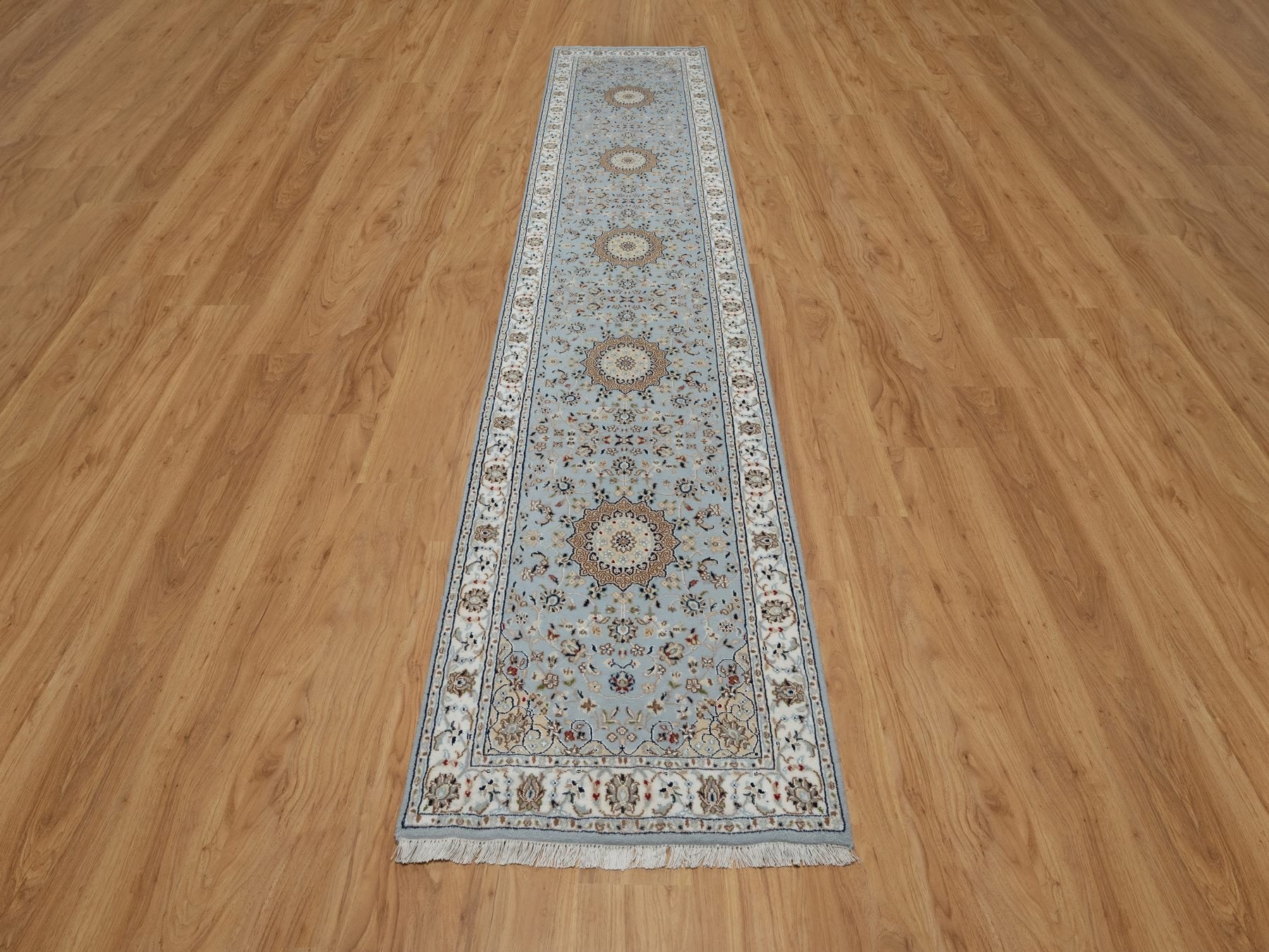 Nain Traditional hand-knotted wool/silk runner in Blue, 2'8" x 12'9", SKU O091026