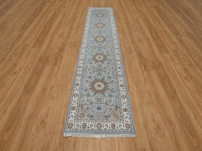 Nain Traditional hand-knotted wool/silk runner in Blue, 2'8" x 12'9", SKU O091026