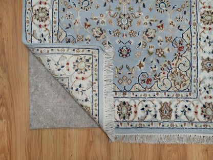 Nain Traditional hand-knotted wool/silk runner in Blue, 2'8" x 12'9", SKU O091026