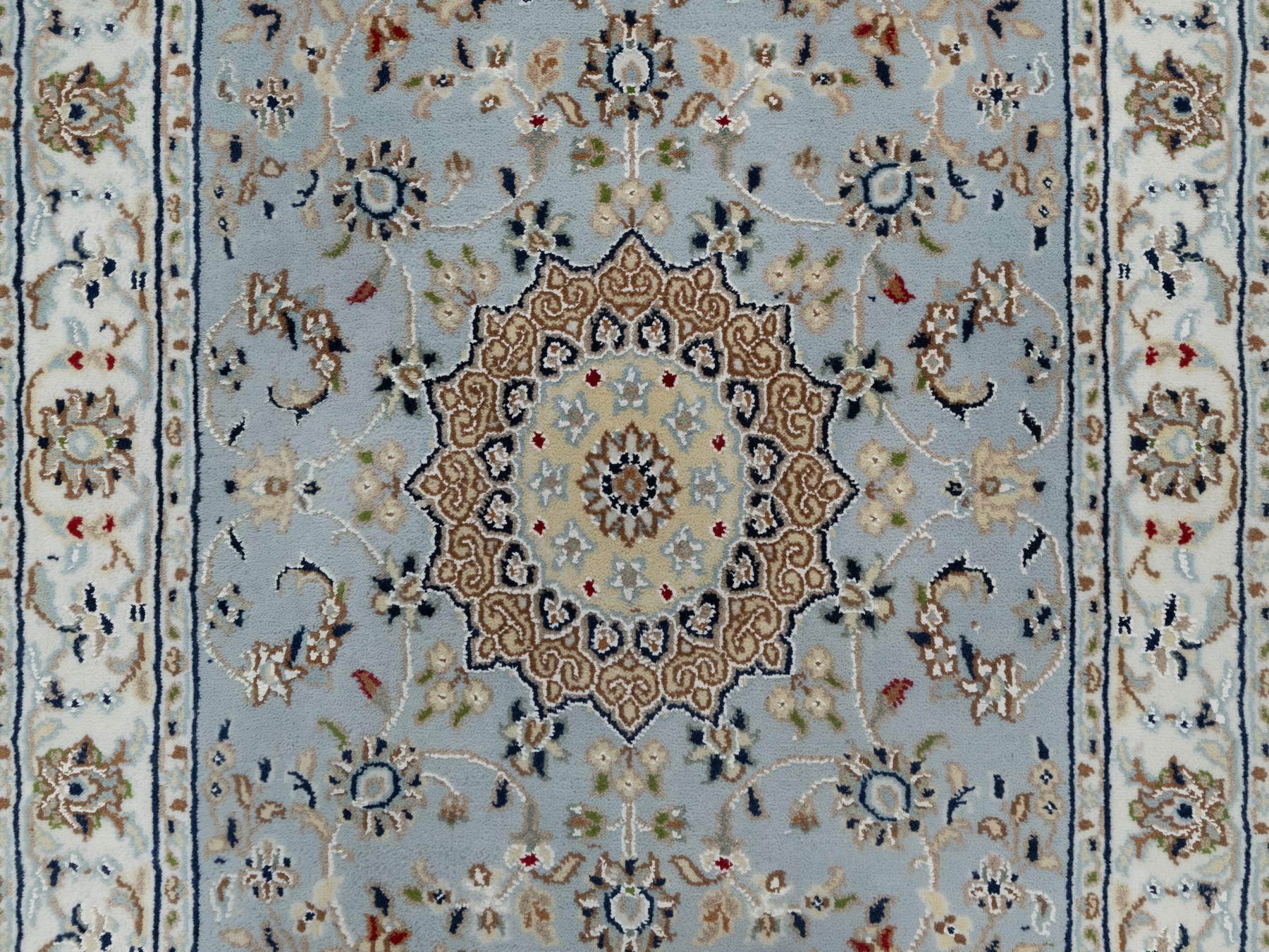 Nain Traditional hand-knotted wool/silk runner in Blue, 2'8" x 12'9", SKU O091026