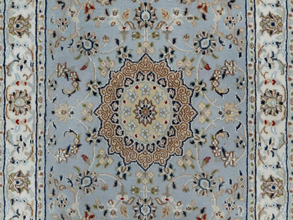 Nain Traditional hand-knotted wool/silk runner in Blue, 2'8" x 12'9", SKU O091026