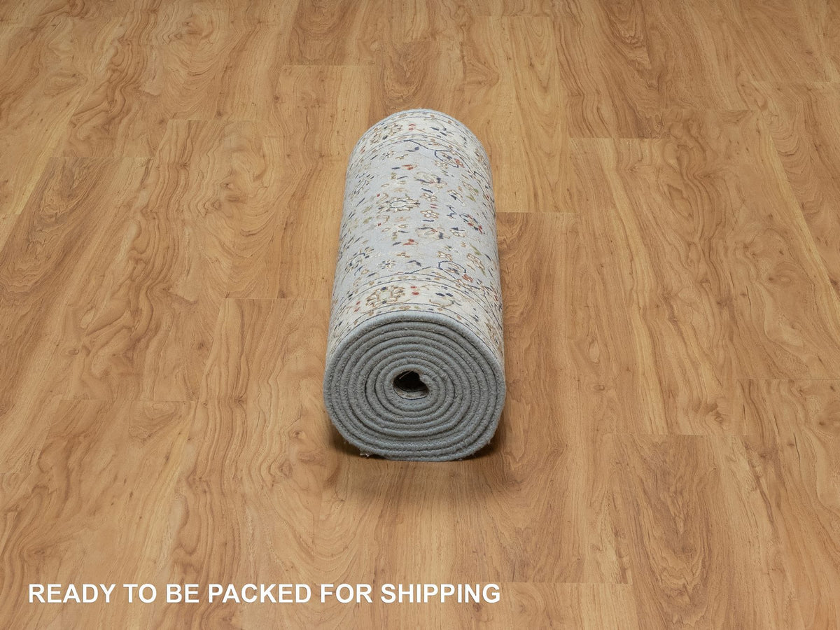 Nain Traditional hand-knotted wool/silk runner in Blue, 2'8" x 12'9", SKU O091026