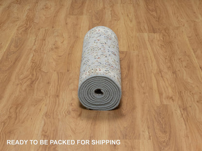 Nain Traditional hand-knotted wool/silk runner in Blue, 2'8" x 12'9", SKU O091026