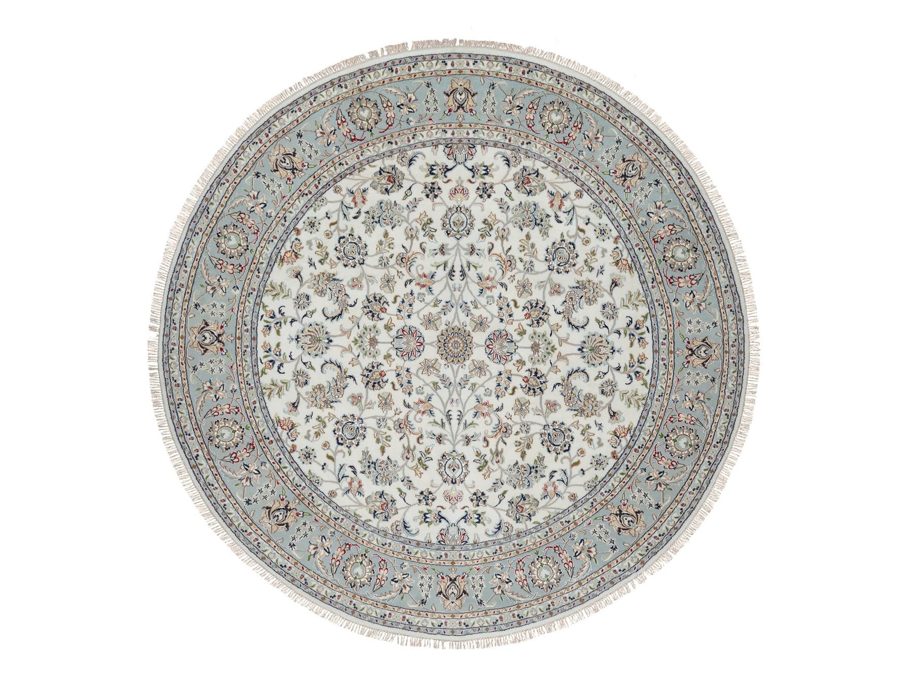 Nain Traditional hand-knotted wool/silk rug in Ivory, 8'0" x 8'0", SKU O091032