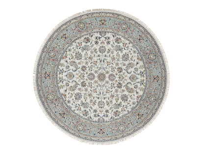 Ivory 8'0" x 8'0" Fine Oriental Hand knotted Wool/Silk Rug - Sku: O091032