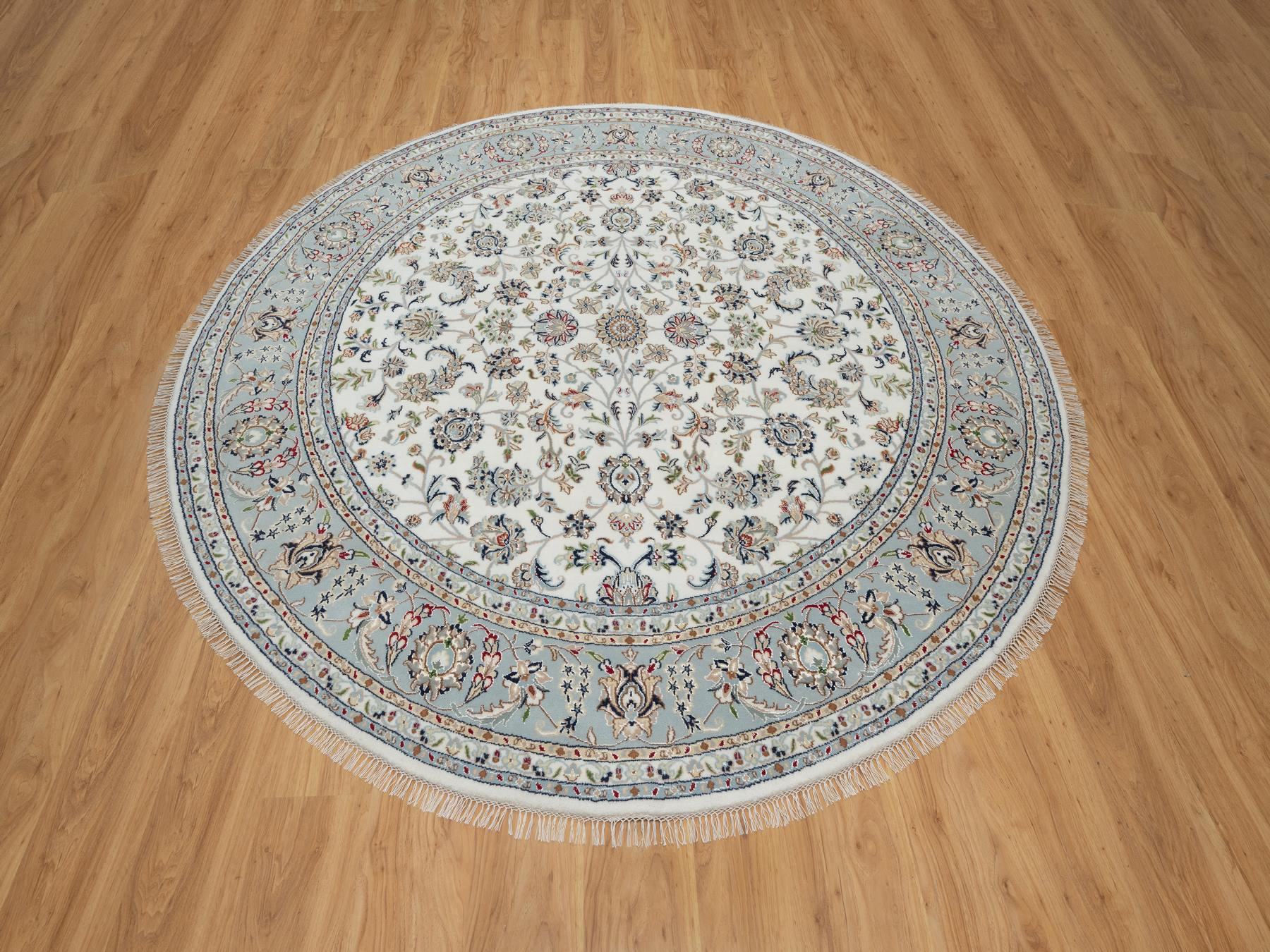 Nain Traditional hand-knotted wool/silk rug in Ivory, 8'0" x 8'0", SKU O091032