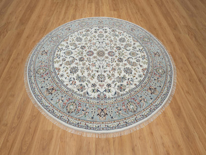 Ivory 8'0" x 8'0" Fine Oriental Hand knotted Wool/Silk Rug - Sku: O091032