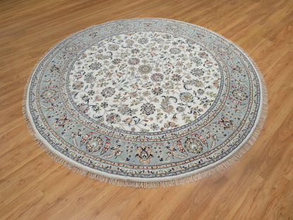 Ivory 8'0" x 8'0" Fine Oriental Hand knotted Wool/Silk Rug - Sku: O091032