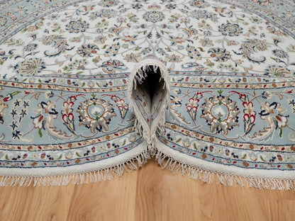Ivory 8'0" x 8'0" Fine Oriental Hand knotted Wool/Silk Rug - Sku: O091032