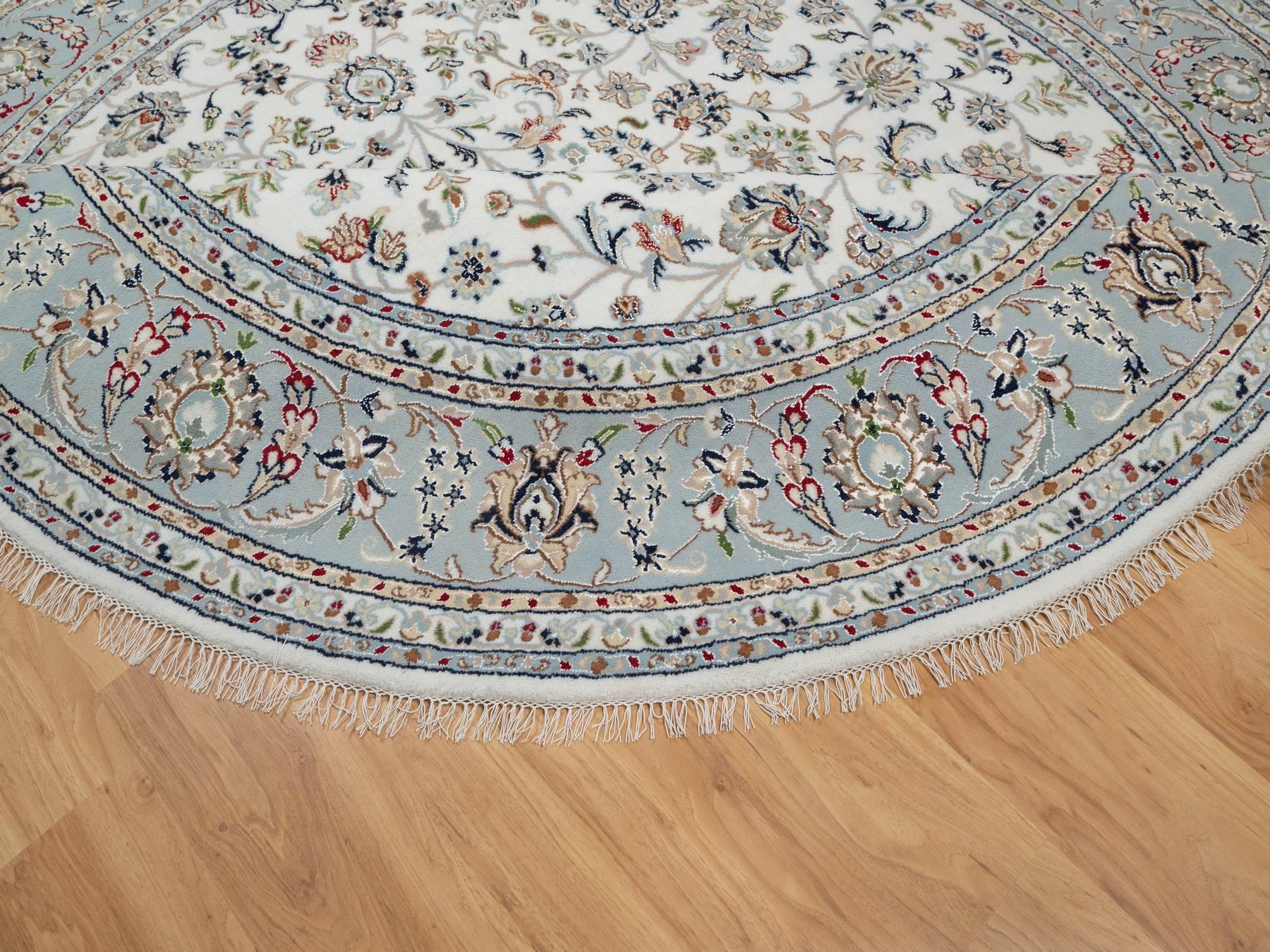 Nain Traditional hand-knotted wool/silk rug in Ivory, 8'0" x 8'0", SKU O091032