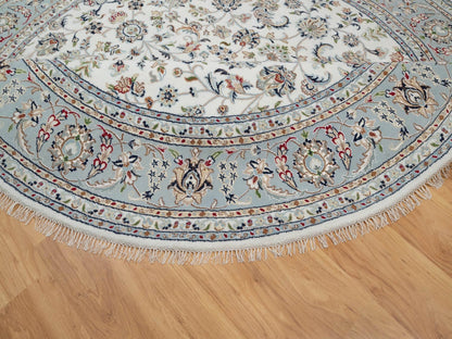 Nain Traditional hand-knotted wool/silk rug in Ivory, 8'0" x 8'0", SKU O091032