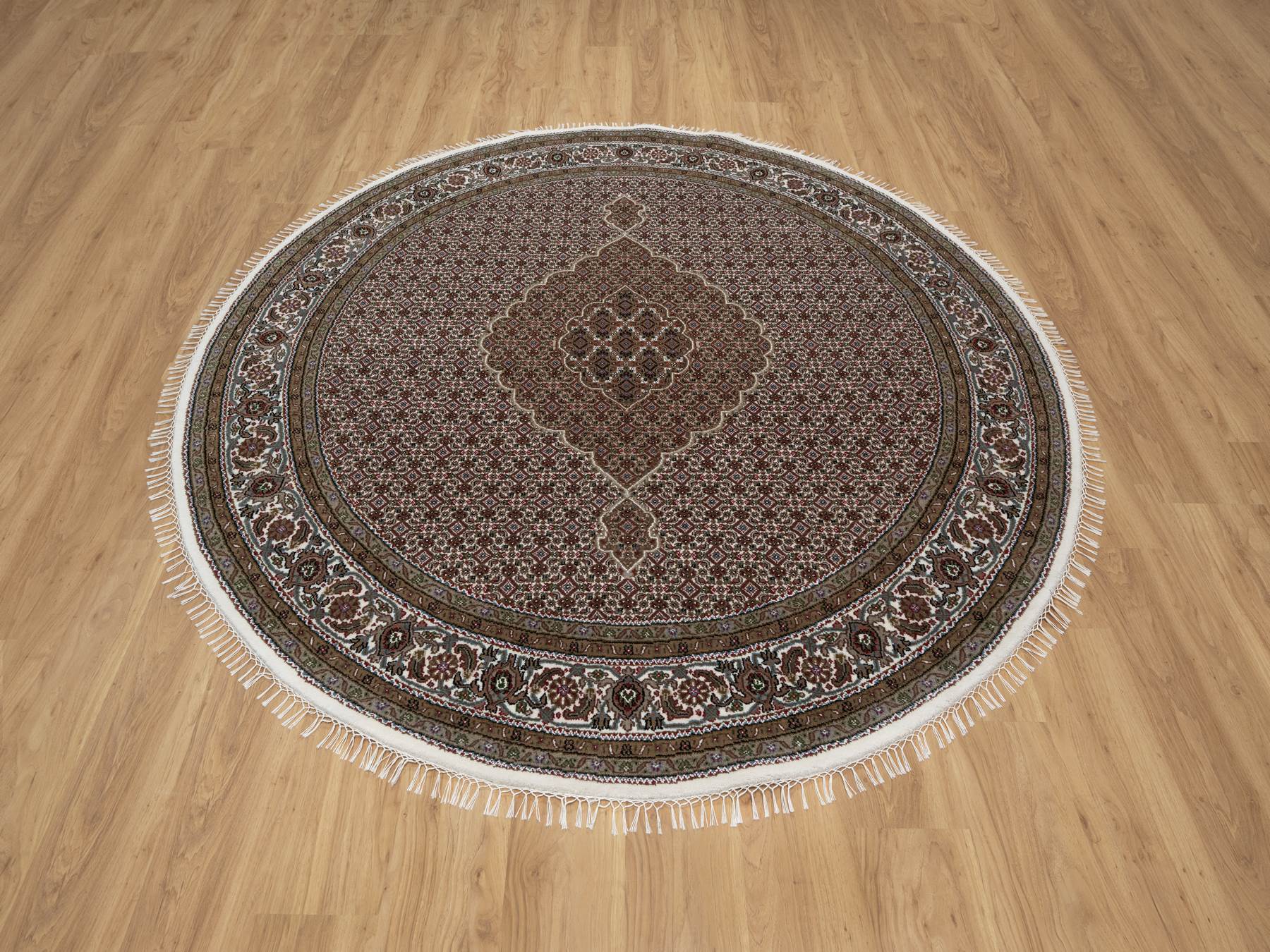 Tabriz Traditional hand-knotted wool rug in Ivory, 7'6" x 7'6", SKU O091042