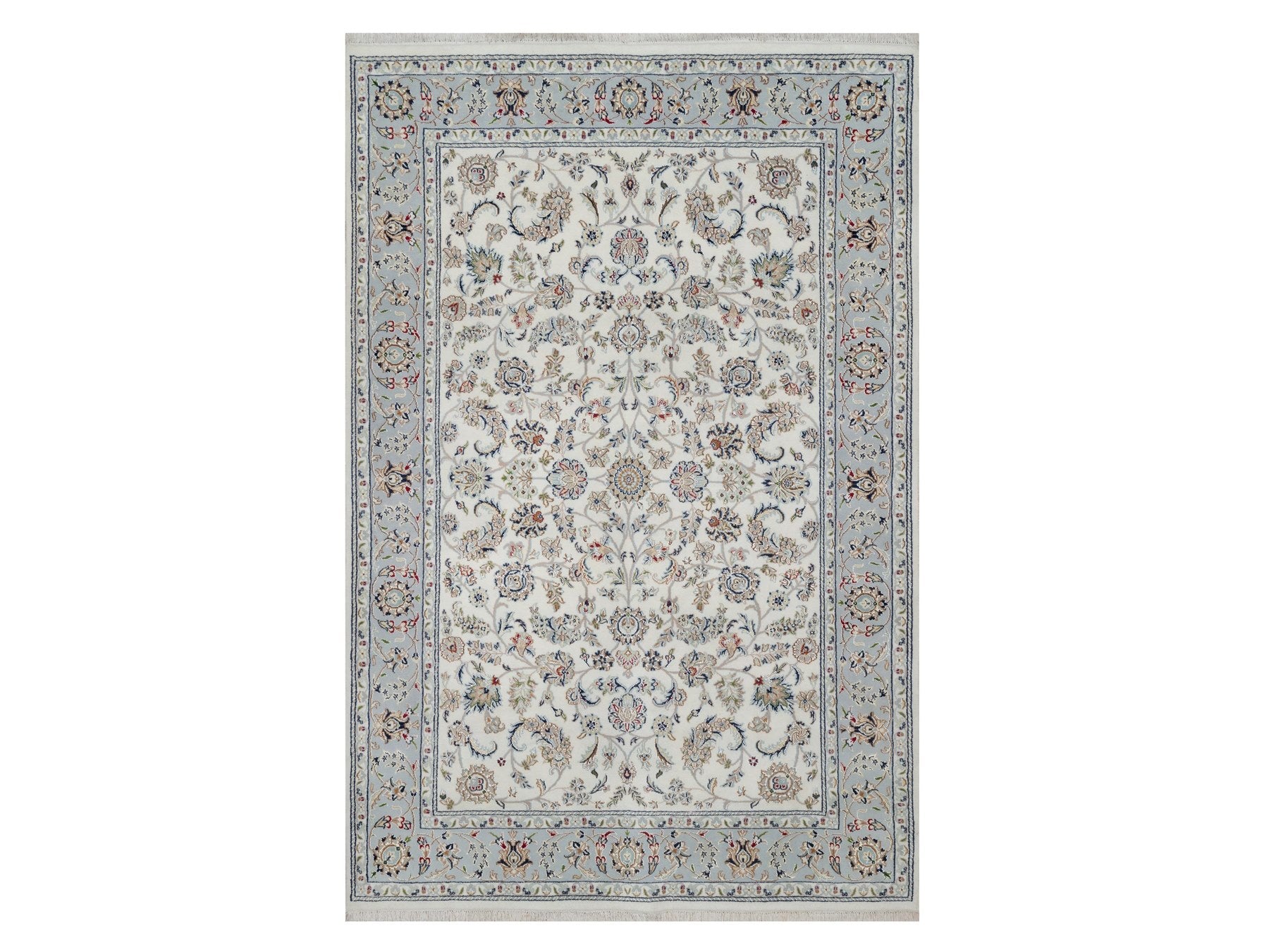 Nain Traditional hand-knotted wool/silk rug in Ivory, 6'0" x 9'0", SKU O091049