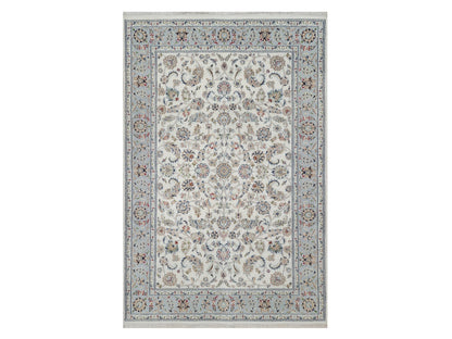Ivory 6'0" x 9'0" Fine Oriental Hand knotted Wool/Silk Rug - Sku: O091049