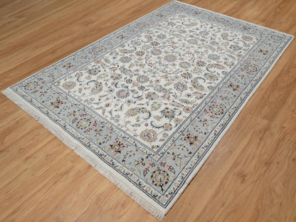 Ivory 6'0" x 9'0" Fine Oriental Hand knotted Wool/Silk Rug - Sku: O091049