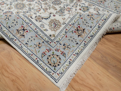Nain Traditional hand-knotted wool/silk rug in Ivory, 6'0" x 9'0", SKU O091049