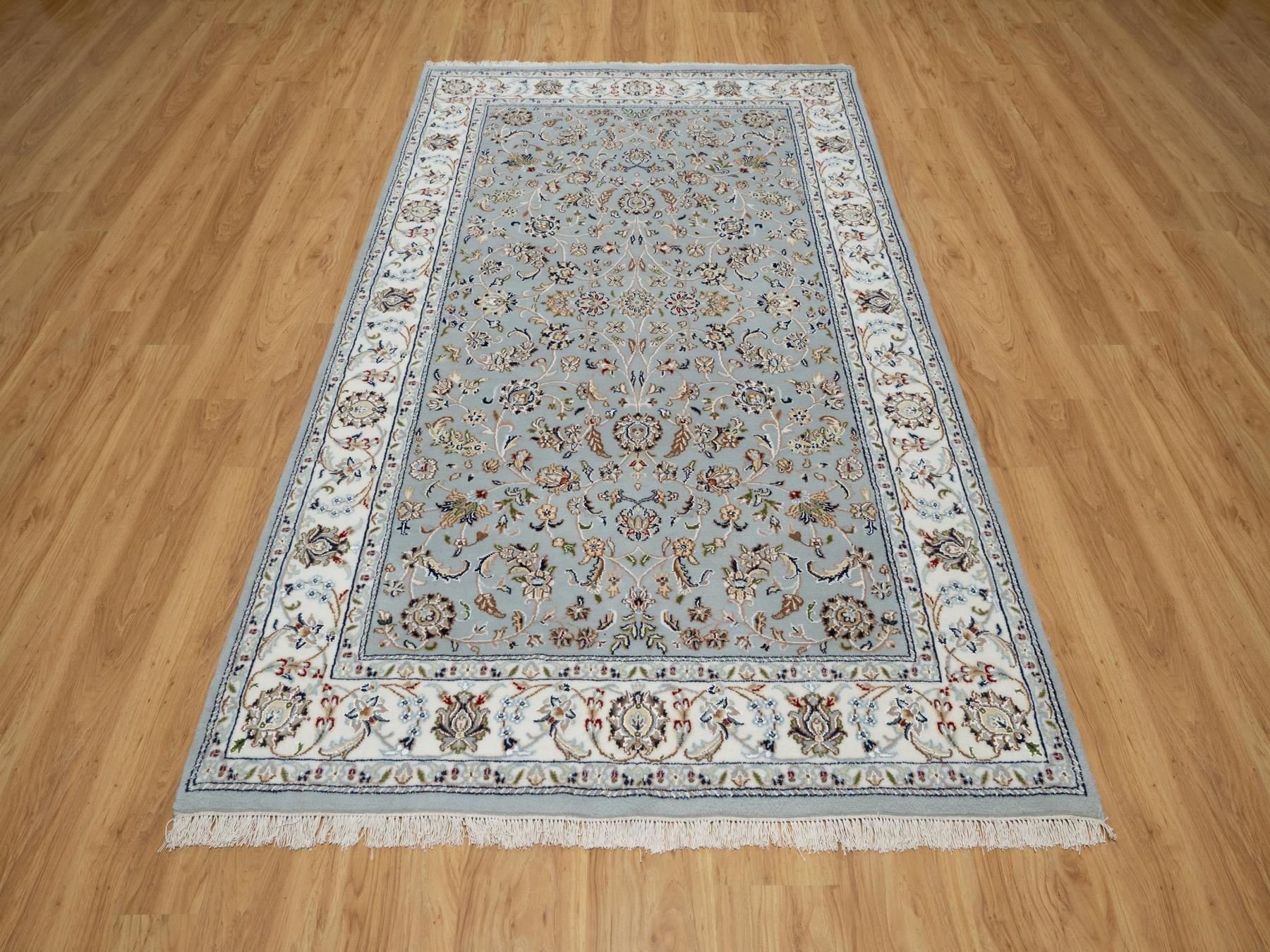 Nain Traditional hand-knotted wool/silk rug in Blue, 5'0" x 8'0", SKU O091052