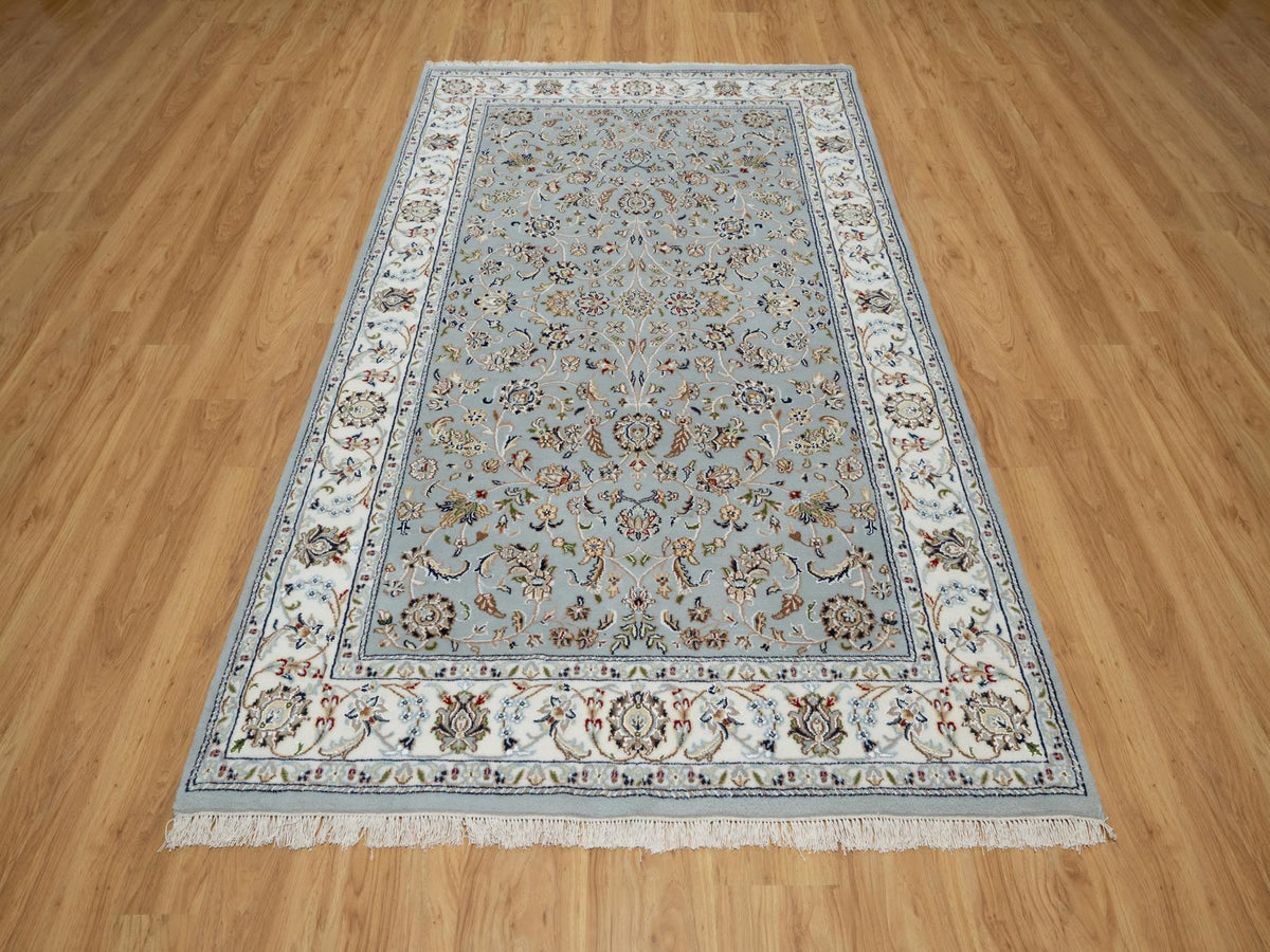 Nain Traditional hand-knotted wool/silk rug in Blue, 5'0" x 8'0", SKU O091052