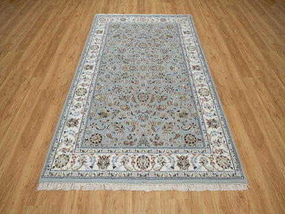 Nain Traditional hand-knotted wool/silk rug in Blue, 5'0" x 8'0", SKU O091052