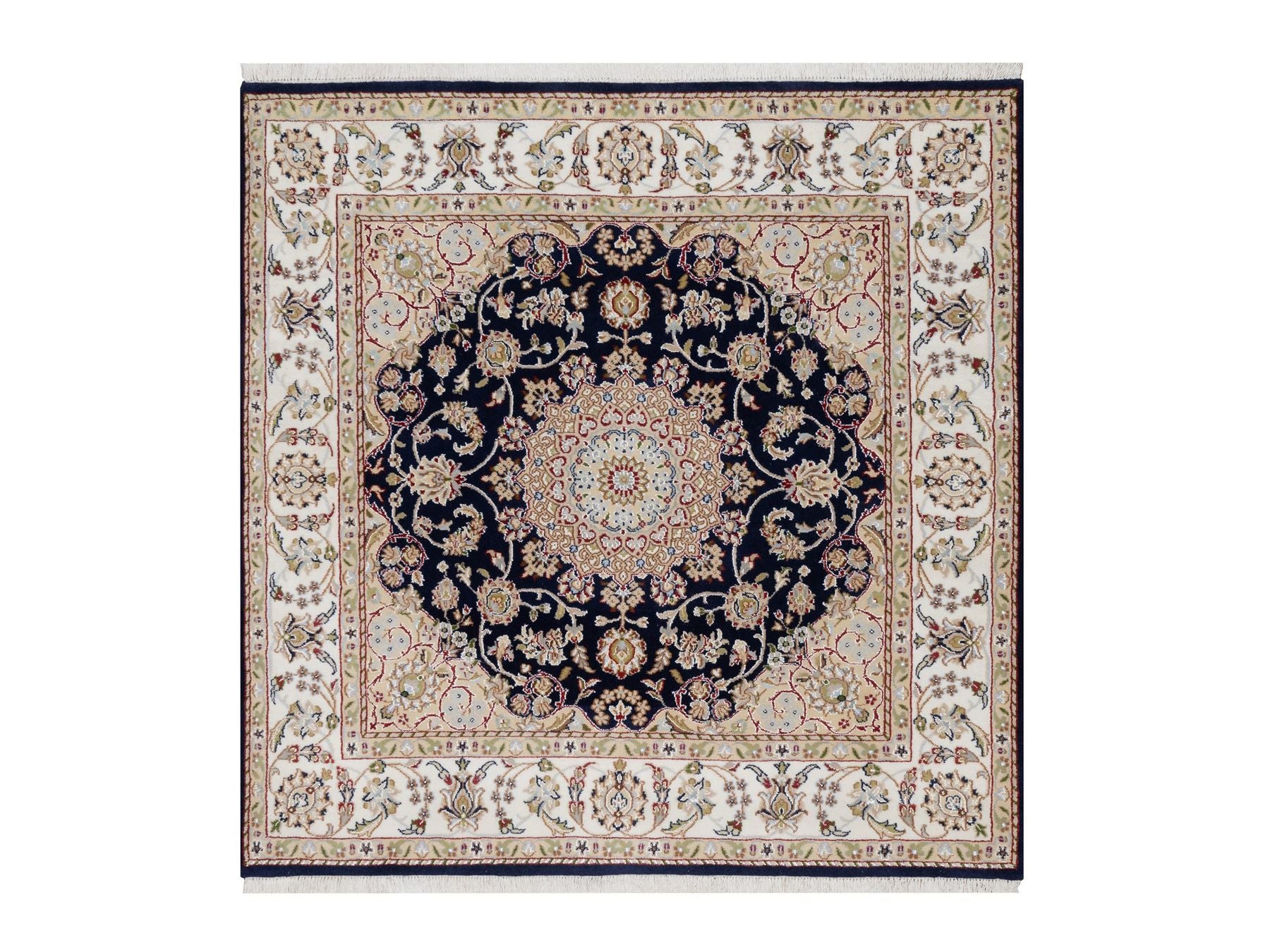 Nain Traditional hand-knotted wool/silk rug in Blue, 5'0" x 5'0", SKU O091054