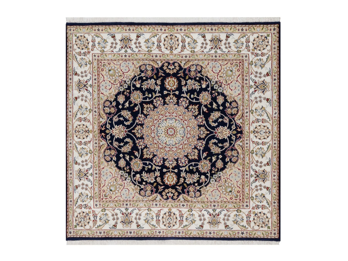 Nain Traditional hand-knotted wool/silk rug in Blue, 5'0" x 5'0", SKU O091054