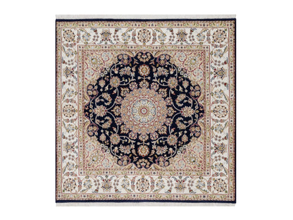 Nain Traditional hand-knotted wool/silk rug in Blue, 5'0" x 5'0", SKU O091054