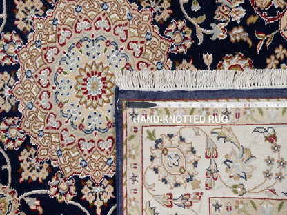 Nain Traditional hand-knotted wool/silk rug in Blue, 5'0" x 5'0", SKU O091054
