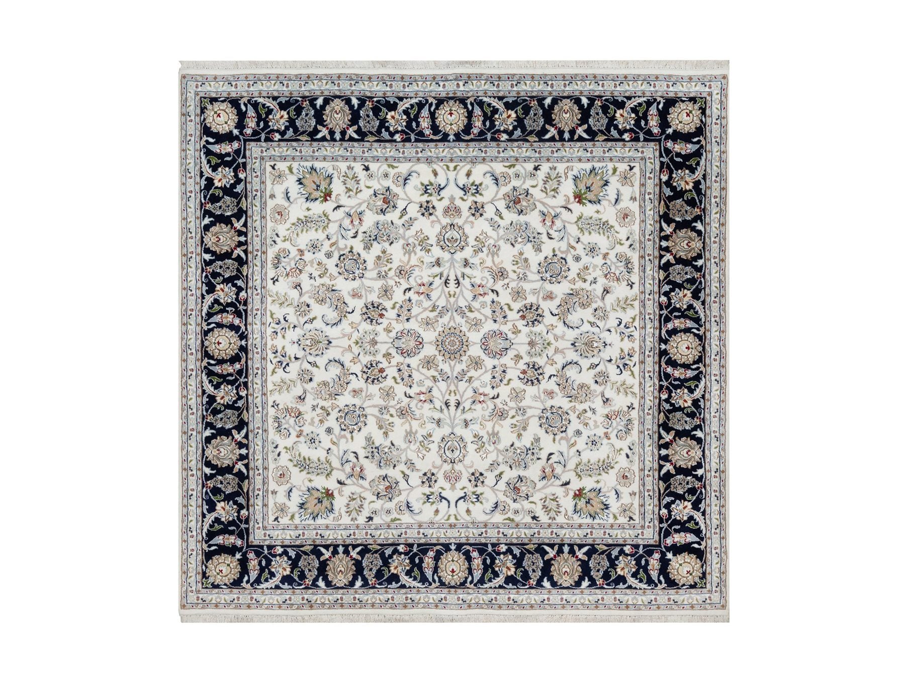 Nain Traditional hand-knotted wool/silk rug in Ivory, 7'8" x 7'9", SKU O091058