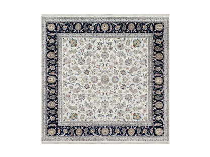 Ivory 7'8" x 7'9" Fine Oriental Hand knotted Wool/Silk Rug - Sku: O091058